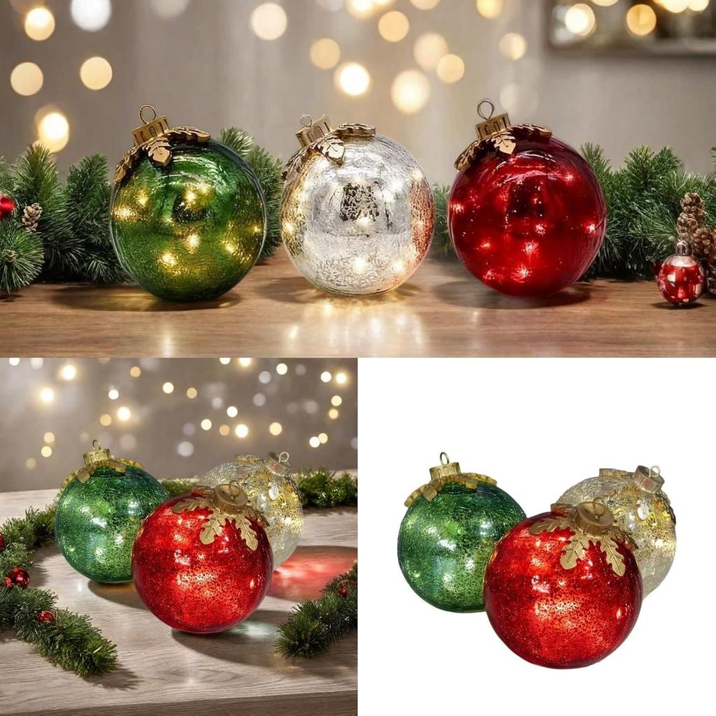 Warm White Tabletop Christmas Ornaments Lamp Pre-Lit with Soft White LED Crystal Ball Halloween Decor for Xmas Home Party Centerpiece Mantel