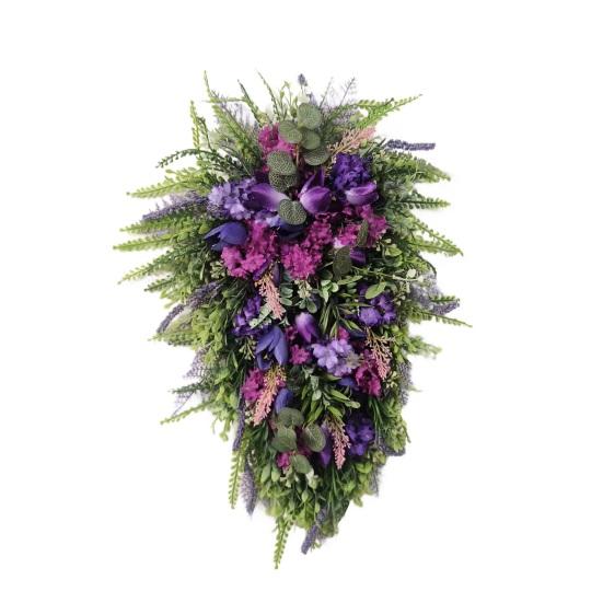 

Искусственный венок-гирлянда из тюльпанов в форме капли, 19,7 дюйма, для входной двери, фиолетово-лавандовый, с зелеными листьями, для стены, окна, свадебной вечеринки, домашнего декора 1pc