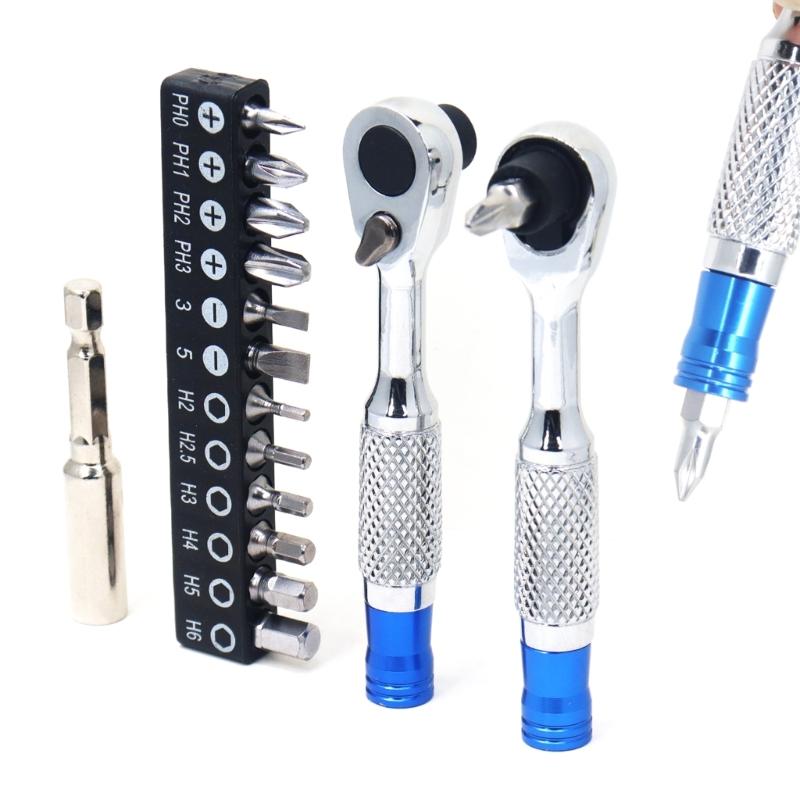 72 Tooth Mini Ratchet Wrench Spanner with Magnetic Bit Holder for Bike Repair and DIY Projects Compact Alloy Steel Tool