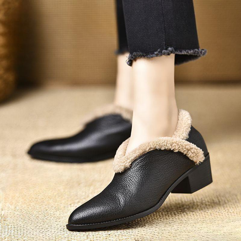 

Женские ботильоны для снега, элегантные, с острым носком, теплые, короткие, плюшевые, на среднем каблуке, женские, зимние, новые, 2025, трендовые, модные, ботинки Челси 40 чёрный