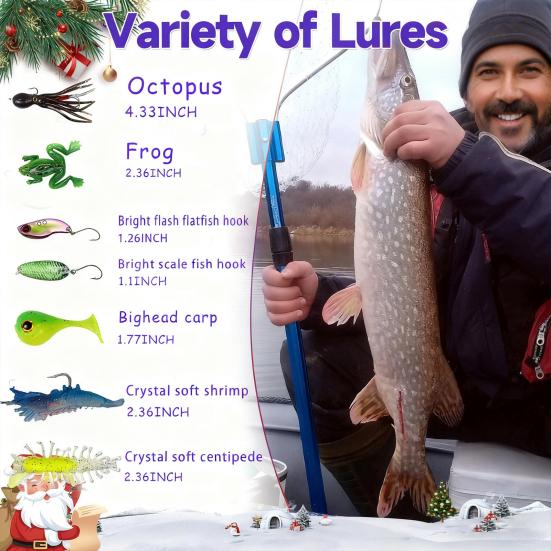 Kalendarz Adwentowy Wędkarski 2025 Kalendarz Odliczający do Świąt Bożego Narodzenia z 24 Przynętami 24 Dni Zestaw Przynęt Wędkarskich dla Mężczyzn Taty Nastolatków Wędkarzy