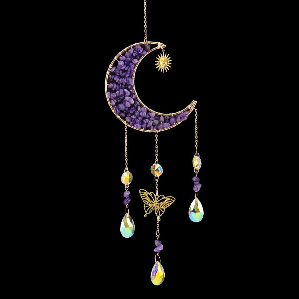 Natural Crystal Butterfly Wind Chime: Moon Pendant & Sun Catcher for Home & Garden T85