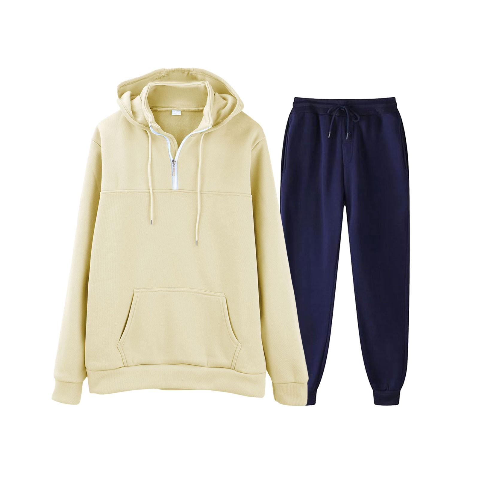 

Мужская однотонная толстовка с длинным рукавом и длинными брюками, комплект из спортивной толстовки с капюшоном и воротником-стойкой + спортивные штаны L тёмно-синий