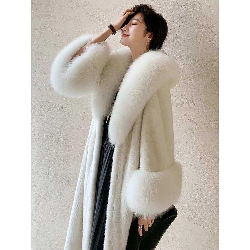 Women's Mink Coat Mid-length Autumn and Winter Mink Velvet Imitation Fur Fox Fur Collar Women's Slim New Large Size Thickened Coat
