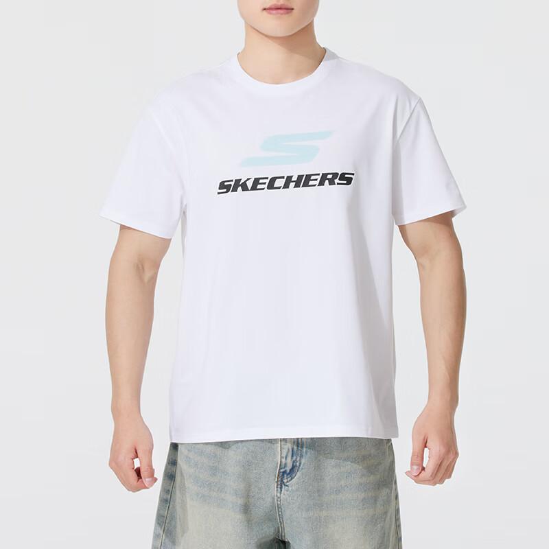 Skechers Fashion Sports Series Comfortable Breathable Casual Short Sleeve T-Shirt Unisex Tops Bright-White P225U116-0019