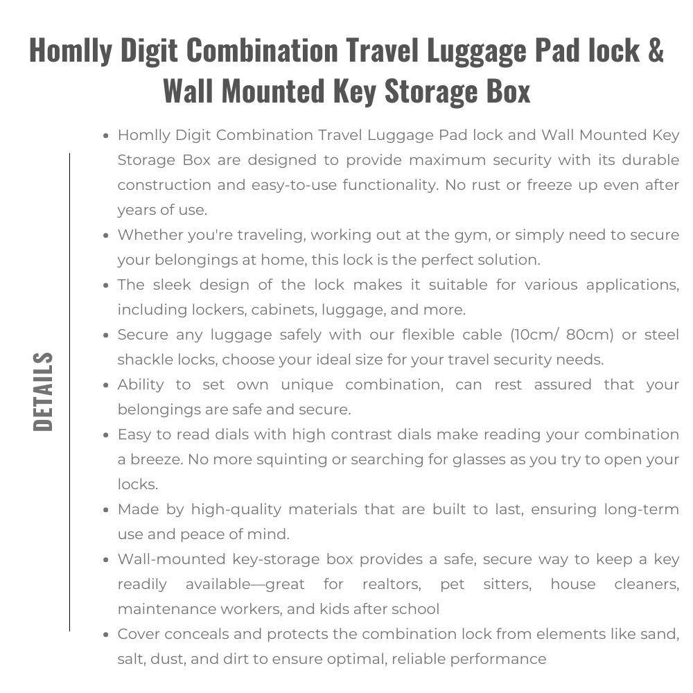 Homlly Digit Combination Travel Luggage Pad lock & Wall Mounted Key Storage Box (X3PCS)