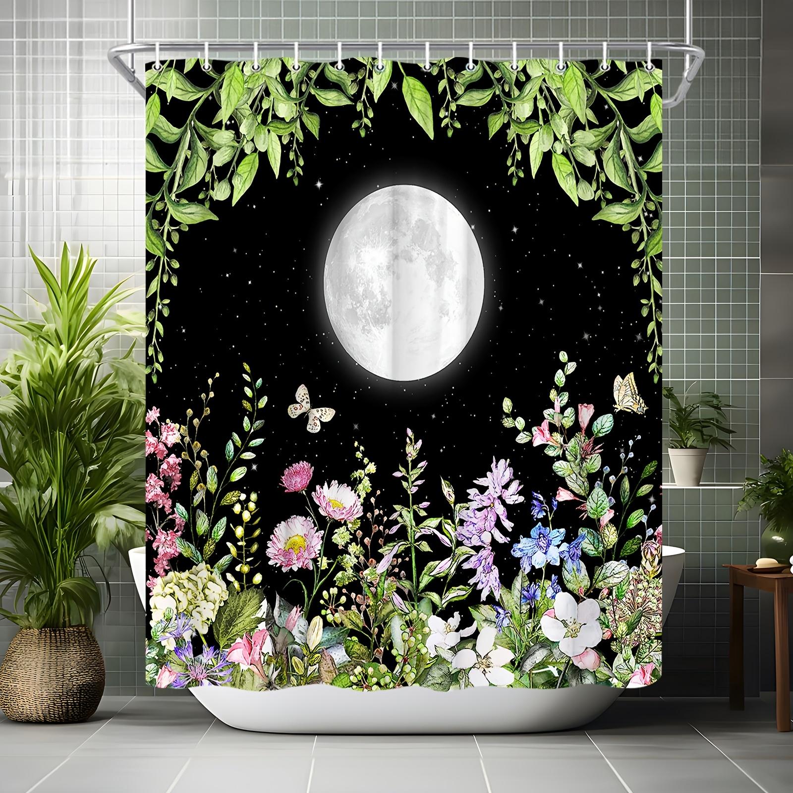 

Moonlit Garden 3D Shower Curtain - Floral & Celestial Theme For Bathroom Decor, Adds Mystical Beauty And Tranquility W60H190(CM)-1 Pcs
