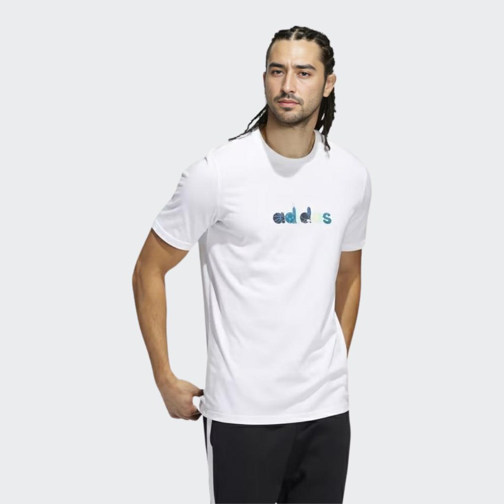 Adidas Logo Pattern Running Fitness Crew Neck Short Sleeve T-Shirt Men Tops White HE4839