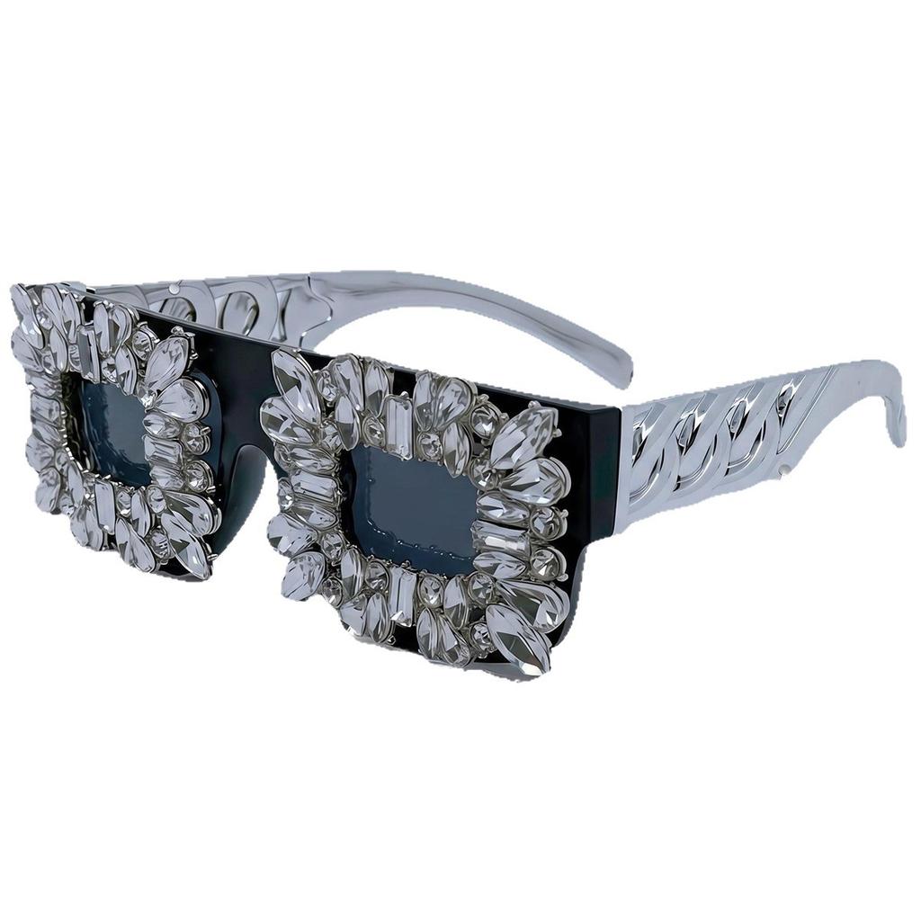 Heavy Industry Diamond-encrusted Square Sunglasses, Retro Luxury Party Dinner Nightclub Exaggerated Stage-styling Sunglasses
