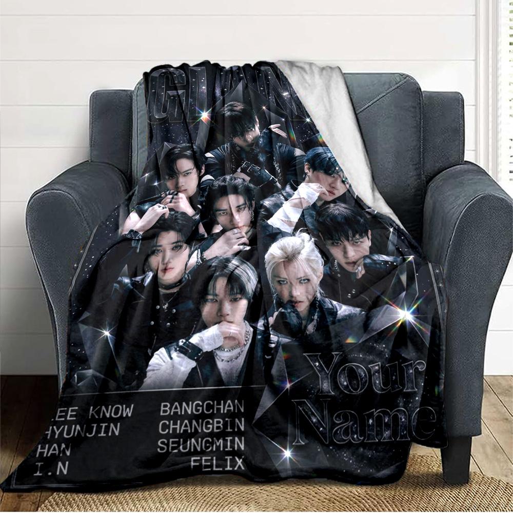 Name Custom Stray Kids Print Flannel Blanket High Quality Warm Comfortable Cover for All Seasons Perfect for Gifts Home Decor