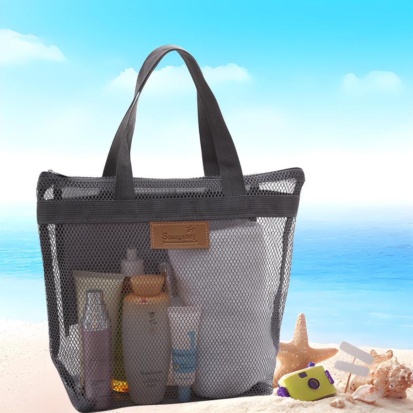 Zippered Multi-Pocket Mesh Beach, Makeup & Travel Toiletry Bag
