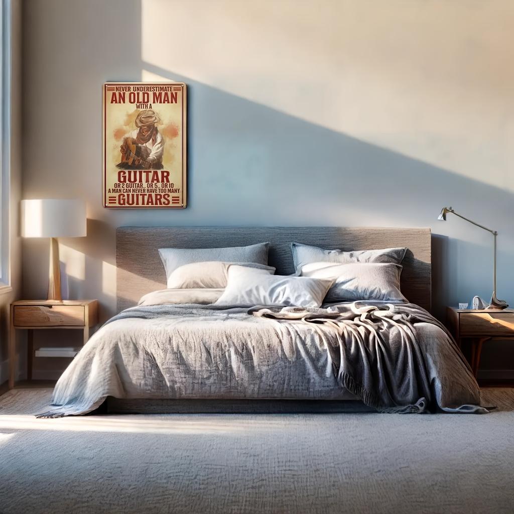 Vintage-Inspired Guitarist Metal Sign - Rustic Home Decor for Music Lovers, Man Cave,  Bedroom, Instrument Shop, and Audio Room