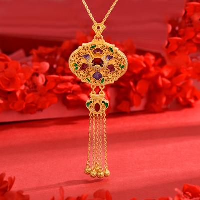 Ancient Gold-plated Jade Exquisite Pendant Hollow Item Jewelry Mandarin Duck Necklace Fringed DIY Pendant Sweater Chain