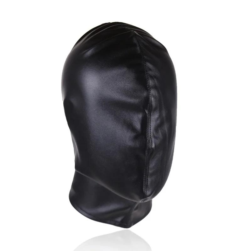 Unisex Damen Herren Cosplay Gesichtsmaske Halloween Sexy PU Leder Kordelzug Vollmasken Kapuze für Rollenspiel Kostüm Kopfbedeckung