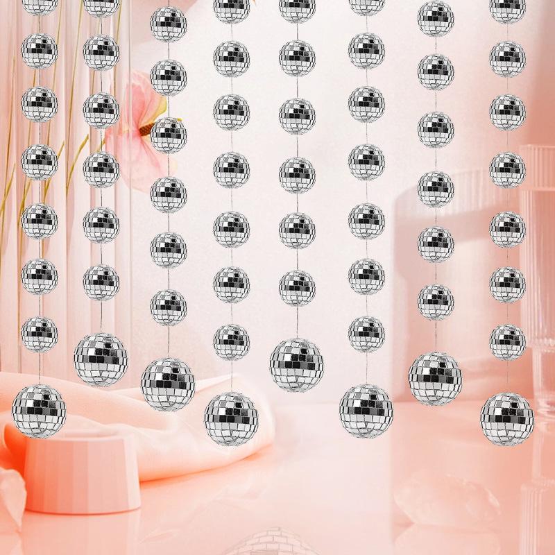 3D Mirror Disco Ball String Garland Banner Wall Background Hanging for 90s Music Disco Theme Birthday Wedding Party Decoration