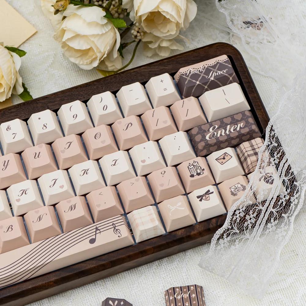 White Dream Anthem Keycap Cherry PBT Five Sided Heat Sublimation Keycap 151KEYS Blue Retro French Style Chocolate Color Keycaps