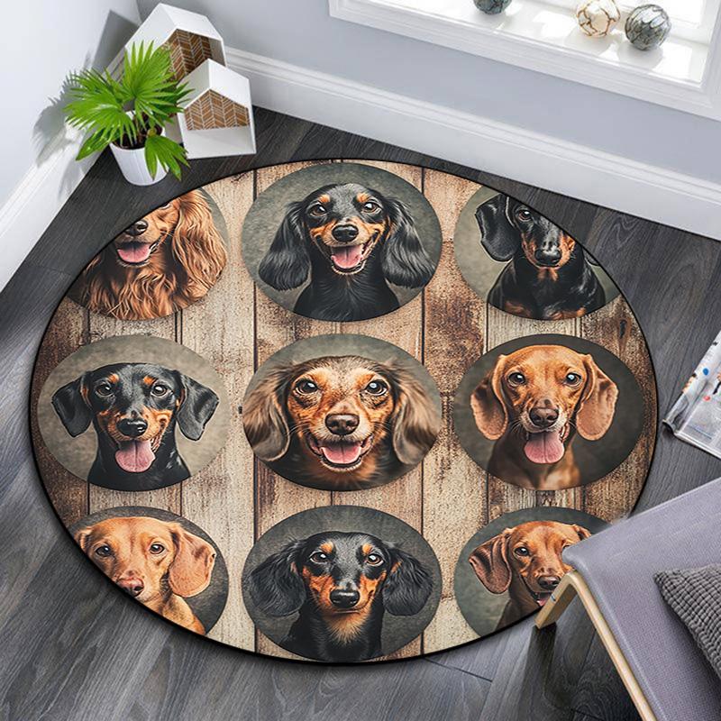 

Круглый ковер-коллаж с таксами, Ковер для гостиной, спальни, дивана, игровой комнаты, Нескользящий коврик для пола 80cmx80cm