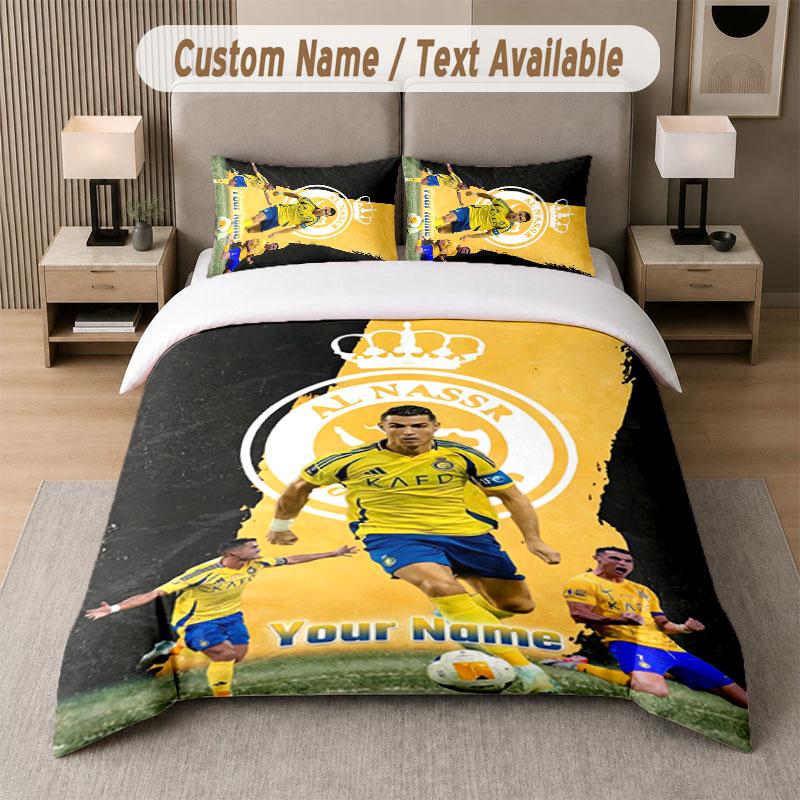 Custom Bedding Set Cristiano Ronaldo Pattern, Print Name Text 1 Duvet Cover Plus 2 Pillowcases Home Textile