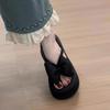 French black platform heightening sandals female 2025 summer new gentle fairy wind bow word slippers