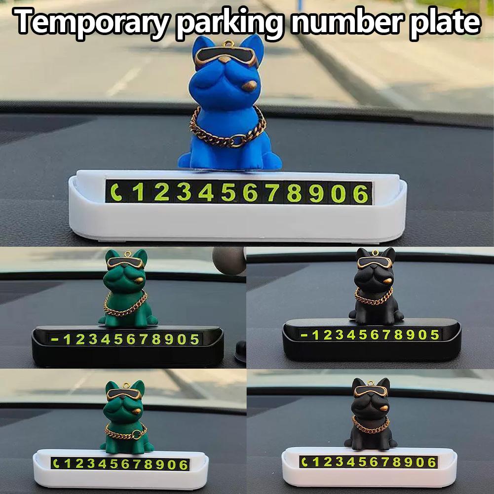 Temporary Parking Number Plate Bulldog Auto License Dashboard Car Interior Ornament Decoration Mobile Decor