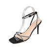 Crystal Women High Heels Sandals Luxury Sexy Square Toe Heeled Shoes Party Dress Woman Slippers Elegant 2025 Summer New Pumps