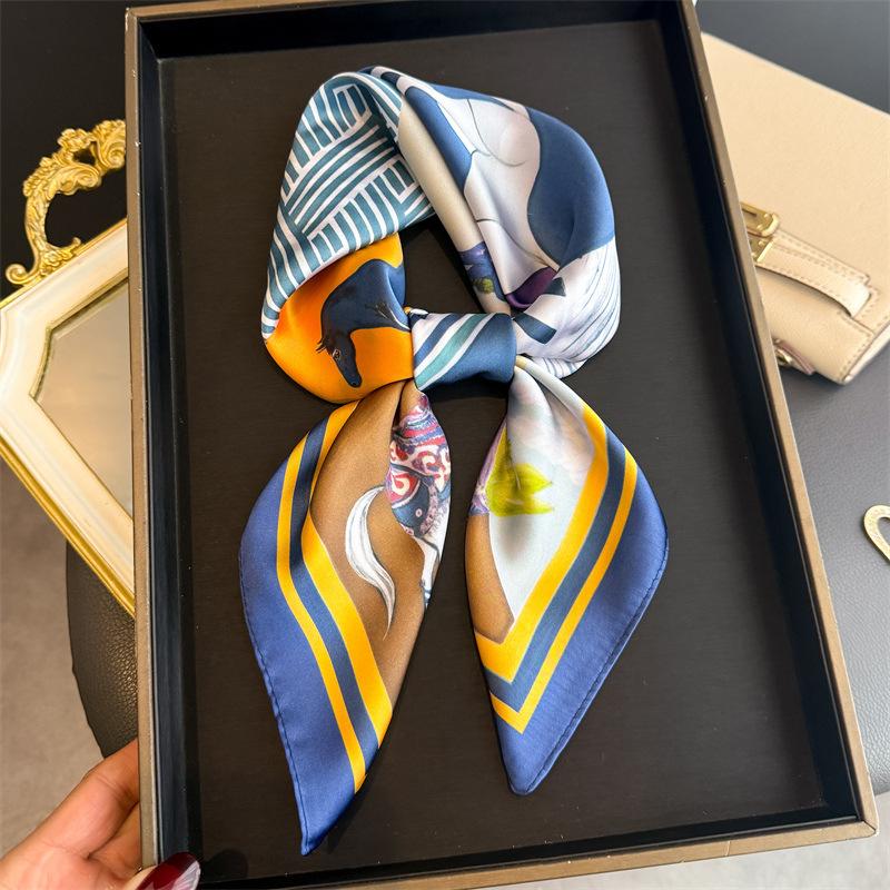 Spring and summer equestrian simulation silk printing silk scarf square scarf high-end shawl sunscreen neck professional scarf headscarf scarf