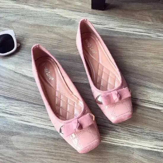 Fashion Normal Leather Casual Flats Ladies Footwear Low Heel Elegant Blue Square Toe Women's Shoes Flat High Quality Shoe Fashion Young