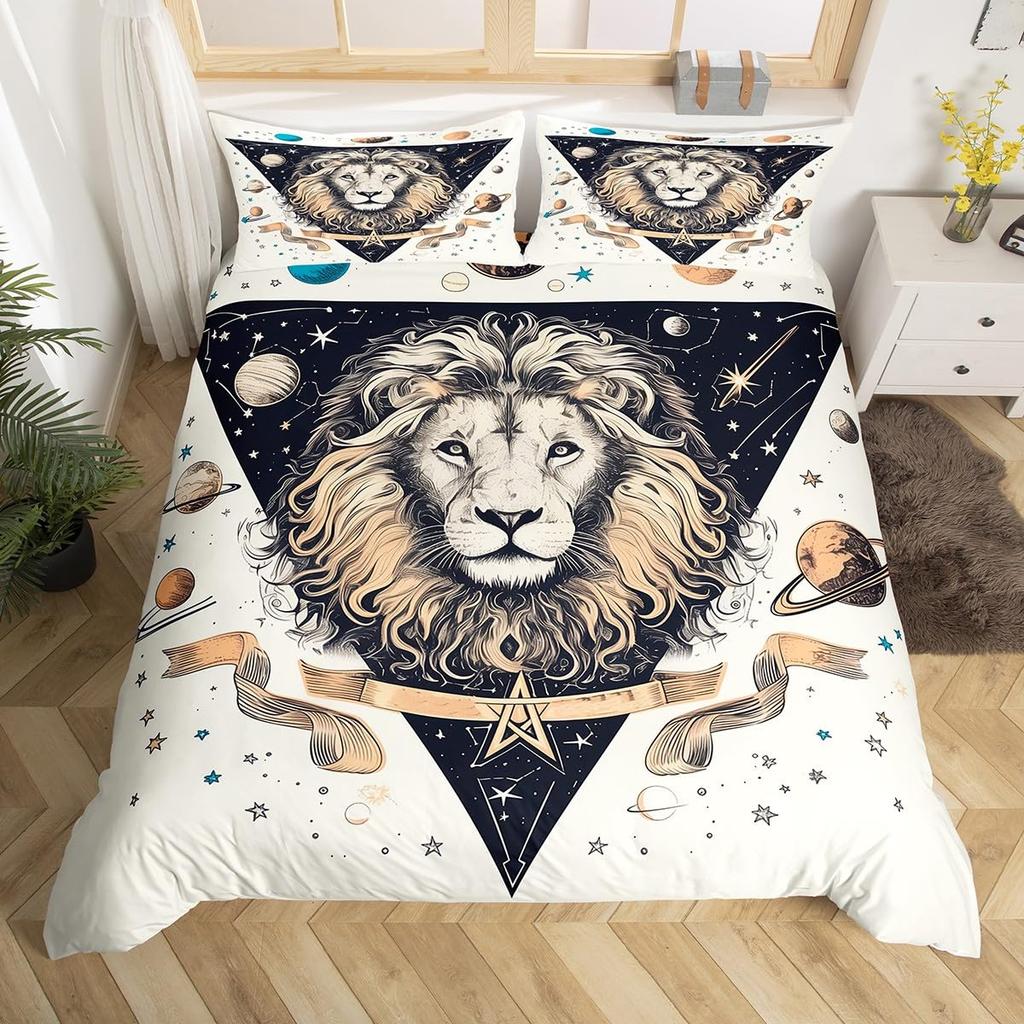 Comforter Gemini Kingboho Starry Constellations Astrology Zodiac Comforter Mandala Flower Neon Blue Glitter Bedding Set