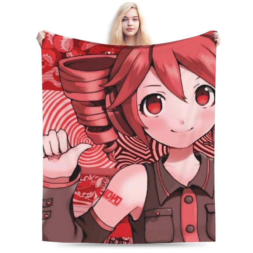 Kasane Teto Velvet Throw Blanket Anime Vtuber Blanket for Sofa Office Warm Plush Thin Quilt