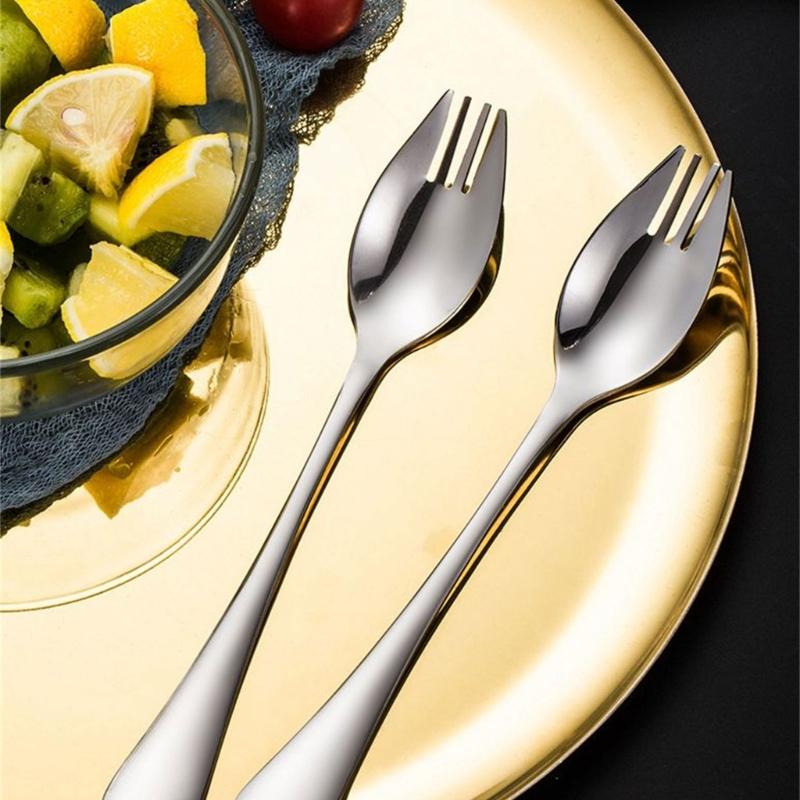 Set of 3 Portable Travel Forks High Shine Camping Spoon Fork Combo Long Handle Spoon Fork Suitable for Outdoor Dining