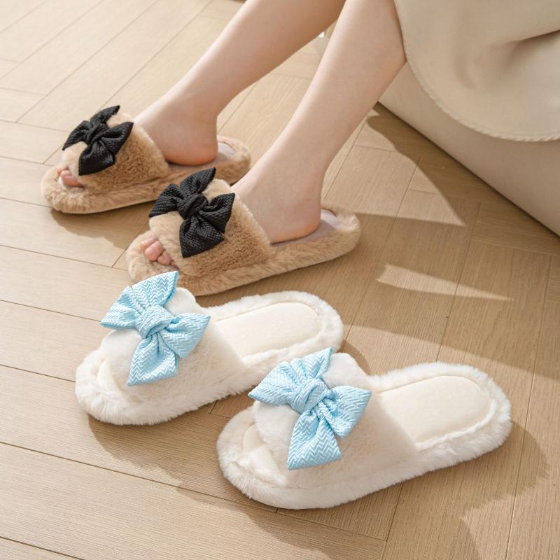 Girl's Cotton Slippers INS Bow Home Plush Slippers Indoor Plush Slippers