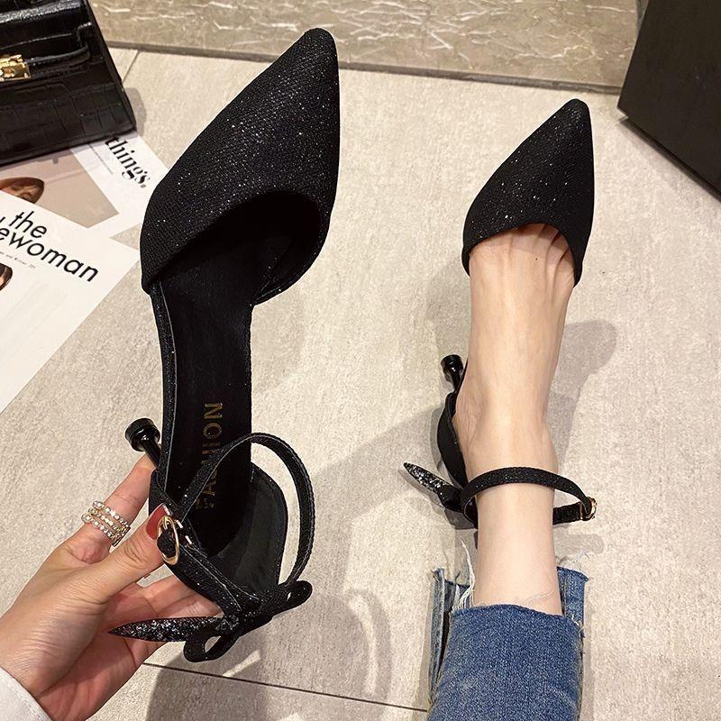 Pointed stiletto sequins hollow fashion sandals summer new fashion casual professional high heels