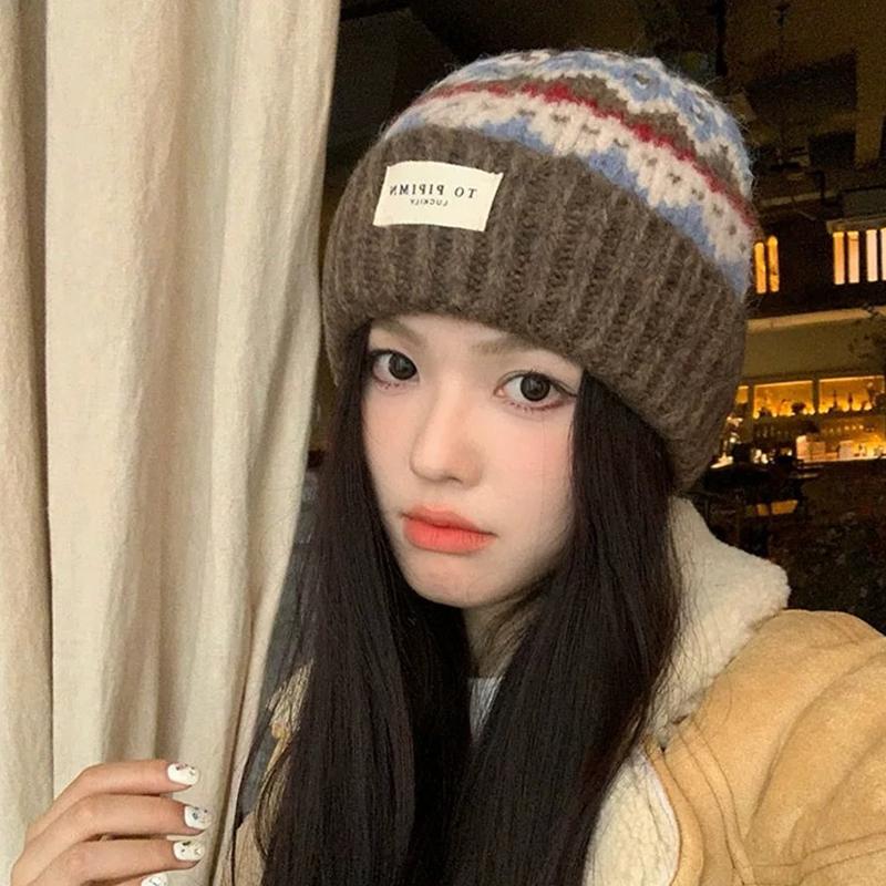 Ethnic Retro Style Winter Hats For Women Men Unisex Warm Beanie Hats Autumn Winter Thickened Warm Knitted Thick Skullies Cap