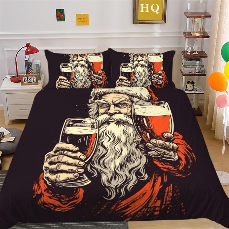Christmas Elk 3D Printed Polyester Pillowcase Quilt Cover Two or Three Piece Set