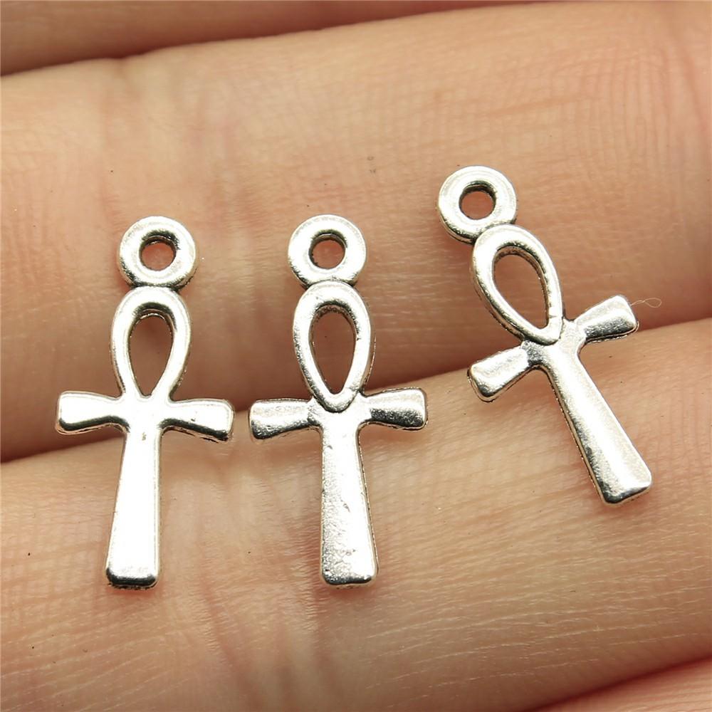 40pcs Tibetan Bronze Silver Color Pendants Antique Jewelry Making DIY Handmade Craft Small Cross Charms For Jewelry Making