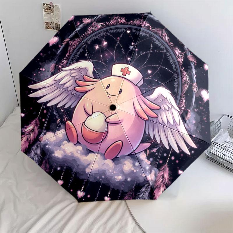 Rosa Pokemon Muster Muster Stil Regenschirm, 1 Stück Automatischer Faltregenschirm, Tragbarer Reise-Regenschirm, Outdoor-Regenschirm, Geburtstagsgeschenk