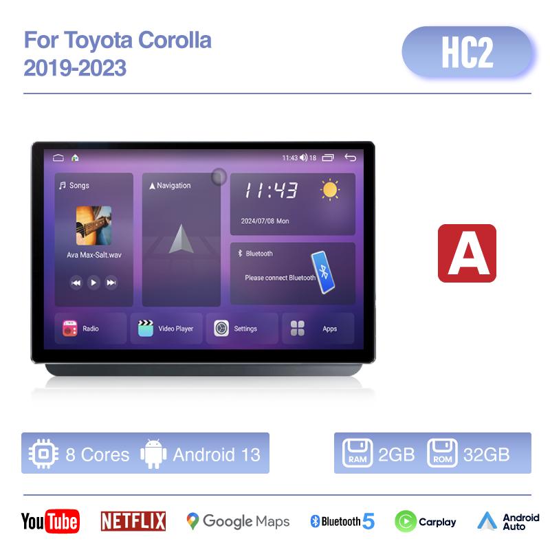 

13.3 QLED Android13 For Toyota Corolla 2019-2025 Car Multimedia Video Player GPS Navigation Radio Carplay 4G wifi 360Camera