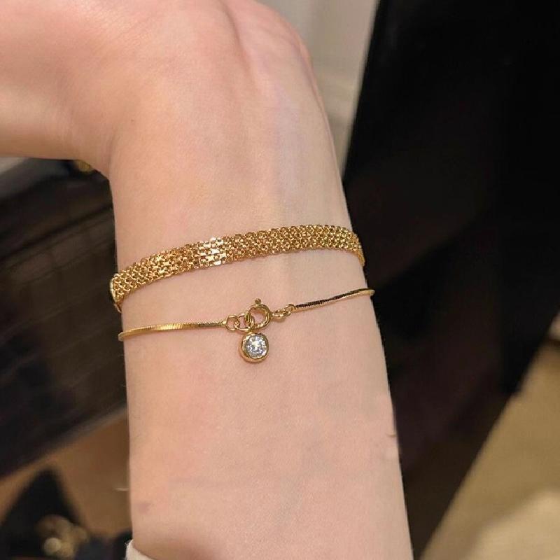 Simplicity 316L Stainless Steel Snake Bone Chain Bracelet for Women Round Zircon Charm Link Bracelets Jewelry