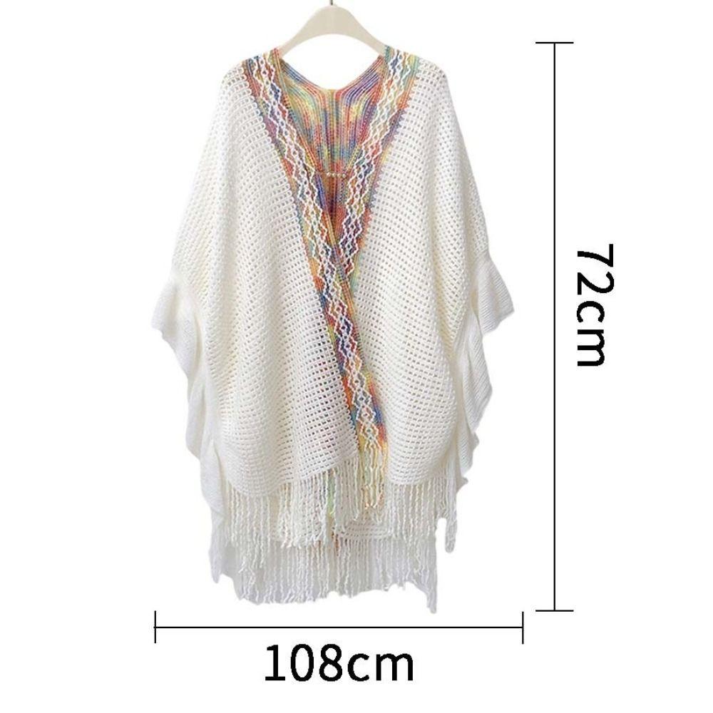 Ethnic Style Ladies Tassel Cape Hollow Wraps Scarf Coat Womens Knitted Shawl