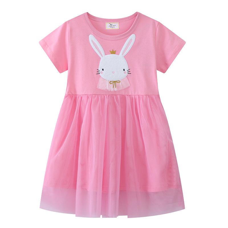 

Summer Girls Dress - Short Sleeve Mesh Skirt with Embroidered Little White Rabbit Design 6T recommended height 110-120 cm