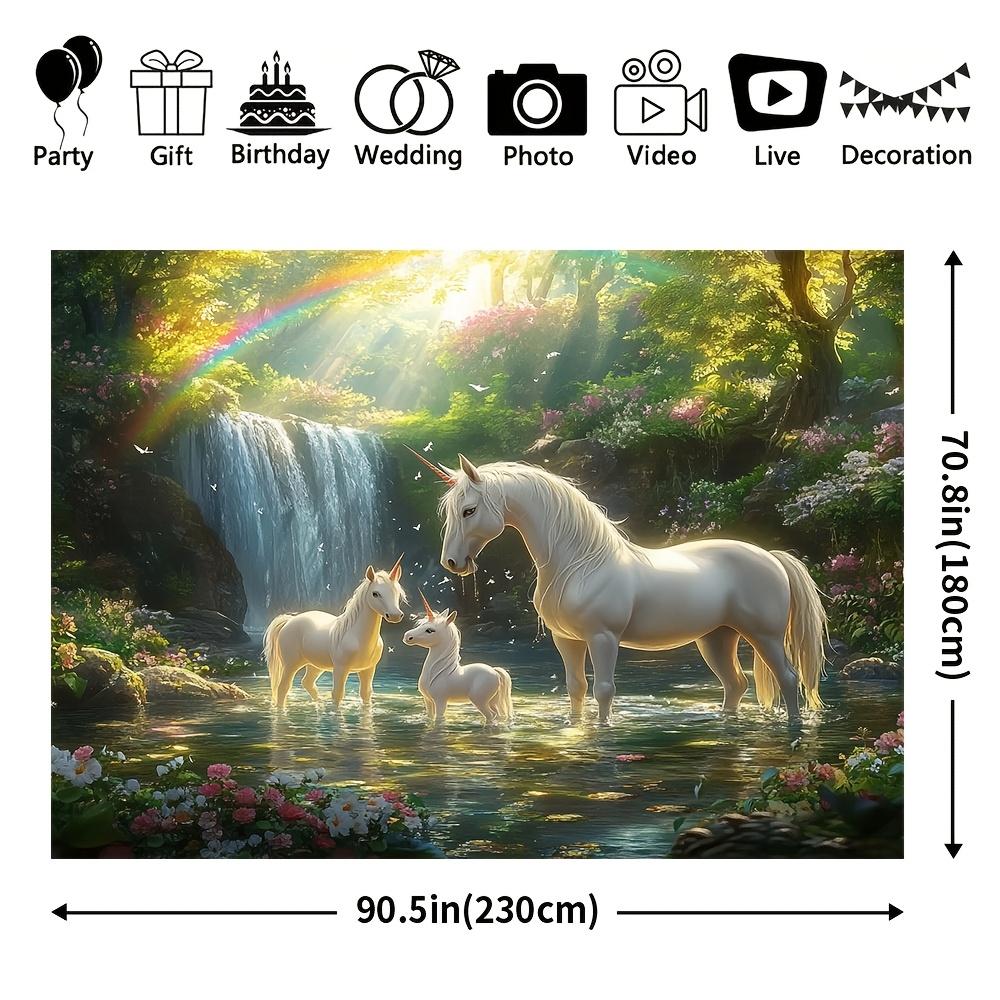 1 large unicorn forest scene background - durable polyester fabric, no power supply required