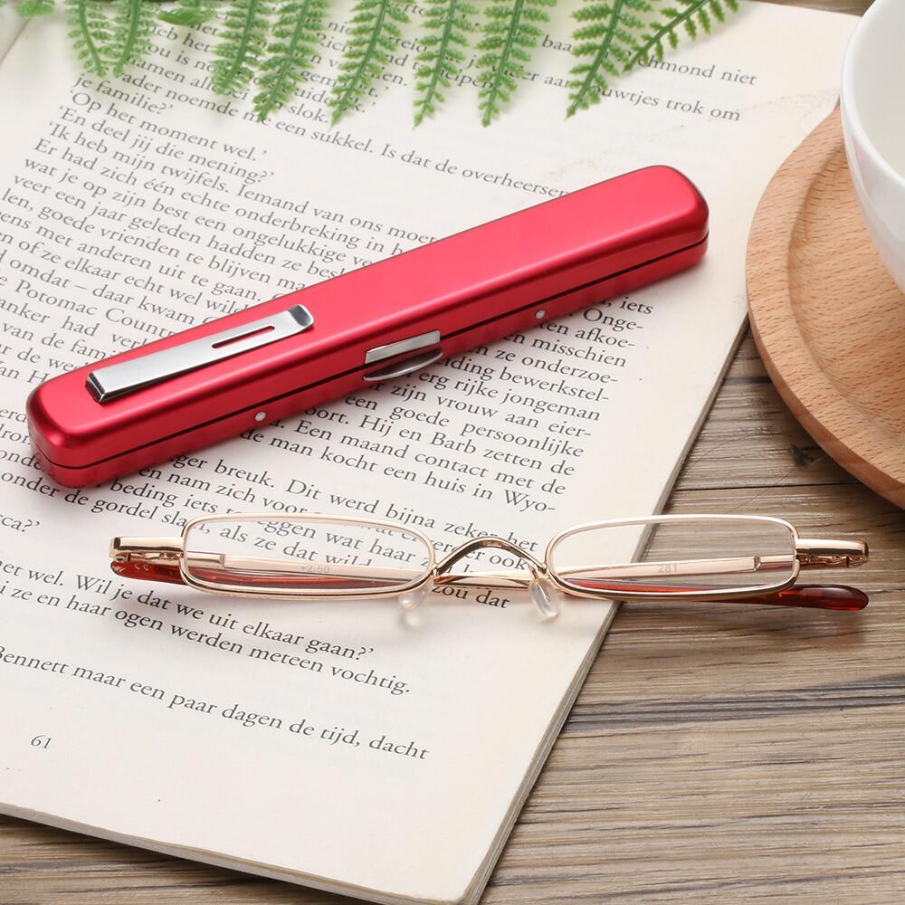 Tragbare Mini Lesebrille Herren Damen Business Ultraleicht Kleine Rechteckige Blaulichtbrille Mit Etui +100 +125 +150 +400