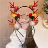 Christmas Deer Antler Headband Red Forest Style, Festive Reindeer Hair Band for Women Girls Children Holiday