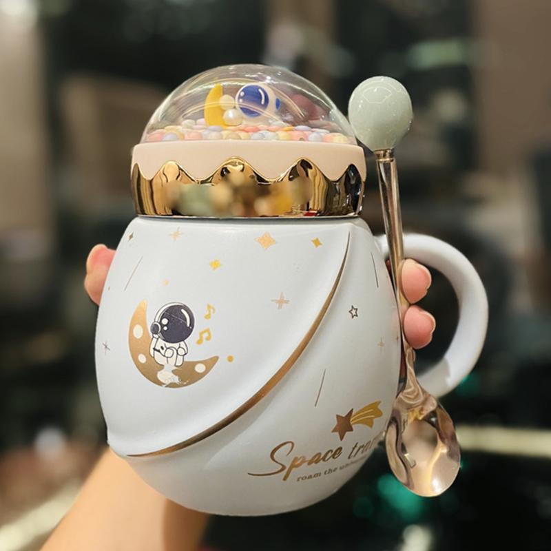 Astronaut Series Space Mug with Cover Spoon Ceramic Couple Water Cup Girl Gift Set Gift for Boyfriend