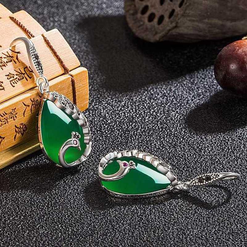 Sace Gems Orecchini in agata verde pavone stile nazionale da donna in corindone rosso calcedonio verde pavone orecchini stile palazzo gioielli retrò