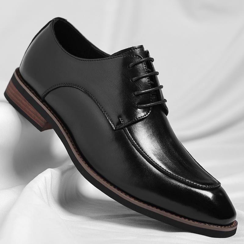 Fashion  Men's Lace Up Gentlemen's Banquet Derby Shoes Autumn New Style Comfortable Pointed Business Formal Leather Shoes