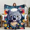 Cute Koala with Floral Pattern Flannel Printed Blanket Suitable for All Seasons Suitable for Living Room Office Sofa and Travel