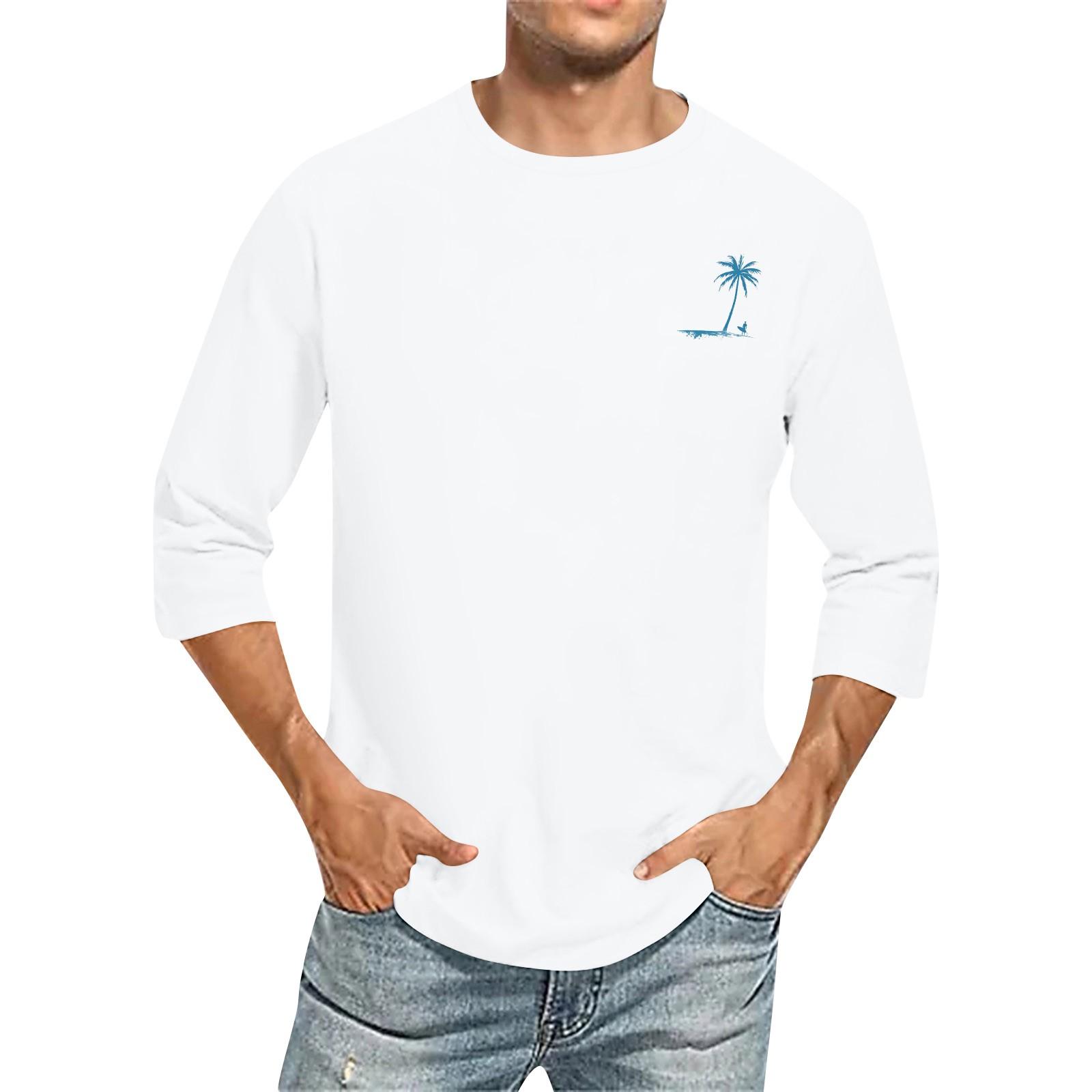 

Men s casual and fashionable printed collar three-quarter sleeve top T-shirt XXXL білий