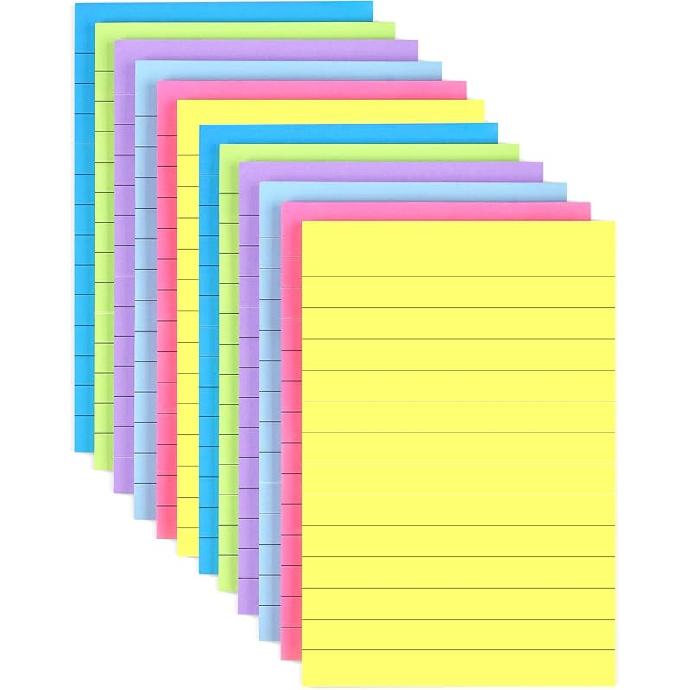 9 Pack Lined Sticky Notes 4"x6" Bright Colors Self-Stick Note Pads with Lines, 9 Colors Bulk Sticky Memo Pad for School, Office, Meeting