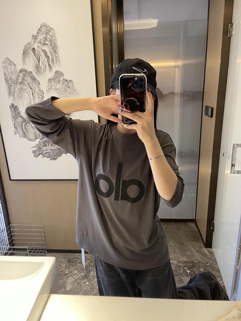 Camiseta de Manga Larga Unisex con Estampado de Letras Suelta de Cuello Redondo ALO Original Primavera 2026 - Hilo Doble de 300g
